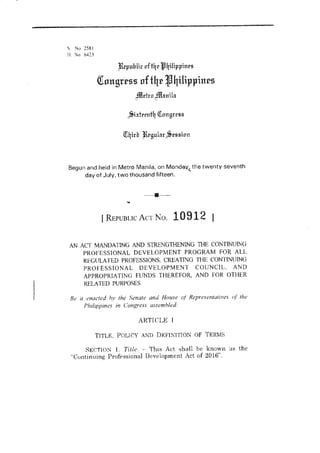 RA 10912 Continuing Professional Development Act 2016 | PDF