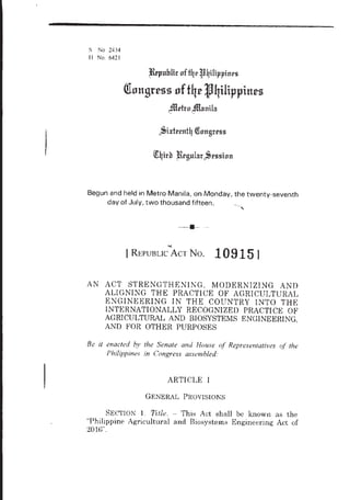 RA 10915 - Philippine Agricultural Biosystems Engineering Act 2016