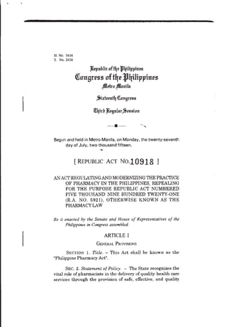 RA 10918 - Philippine Pharmacy Act