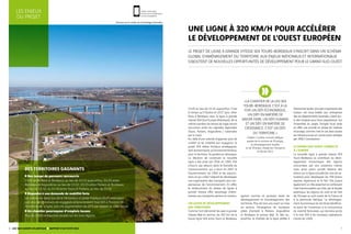 7
Les enjeux
du projet
Une ligne à 320 km/h pour accélérer
le développement de l’ouest européen
le projet de ligne à grande vitesse SEA Tours-Bordeaux s’inscrit dans un schéma
global d’aménagement du territoire. Aux enjeux nationaux et internationaux
s’ajoutent de nouvelles opportunités de développement pour le Grand Sud-Ouest.
2 h 05 au lieu de 3 h 15 aujourd’hui. C’est
le temps qu’il faudra en 2017 pour relier
Paris à Bordeaux avec la ligne à grande
vitesse SEA (Sud Europe Atlantique). De la
même manière, les temps de trajet seront
raccourcis entre les capitales régionales
(Tours, Poitiers, Angoulême…) traversées
par le tracé.
Au-delà d’une volonté d’apporter plus de
confort et de mobilité aux voyageurs, le
projet SEA relève d’enjeux stratégiques,
tant économiques qu’environnementaux,
pour le territoire. Sa genèse en témoigne.
La décision de construire la nouvelle
ligne a été prise par l’État en 1995. Elle
s’inscrit, par ailleurs, dans le Grenelle de
l’environnement, qui a réuni en 2007 le
Gouvernement, les ONG et les associa-
tions et qui a fixé l’objectif de développer
une organisation des transports plus res-
pectueuse de l’environnement. En effet,
le renforcement du réseau de lignes à
grande vitesse offre davantage d’alter-
natives aux transports aériens et routiers.
Un levier de développement
des territoires
Comme l’ont démontré les axes à grande
vitesse déjà en service, les 302 km de la
future ligne SEA entre Tours et Bordeaux
agiront comme un puissant levier de
développement et d’aménagement des
territoires. Plus de trois ans avant sa mise
en service, l’émergence de nouveaux
pôles d’activité à Poitiers, Angoulême
et Bordeaux le prouve déjà. Et, dès au-
jourd’hui, le chantier de la ligne profite à
l’économie locale. Une part importante des
travaux est sous-traitée aux entreprises
des six départements traversés, créant ain-
si des emplois pour leurs populations. Sur
l’ensemble du projet, l’emploi local reste
en effet une priorité en phase de maîtrise
d’ouvrage, comme c’est le cas dans toutes
les infrastructures en construction pilotées
par VINCI Concessions.
Le grand Sud-Ouest connecté
à l’Europe
La nouvelle ligne à grande vitesse SEA
Tours-Bordeaux va contribuer au déve-
loppement économique des régions
concernées par son existence même,
mais aussi parce qu’elle libèrera des
sillons sur la ligne actuelle (en voie de sa-
turation) pour développer les TER (trains
express régionaux) et le fret. Elle jouera
également un rôle essentiel en renforçant
l’axe transeuropéen qui relie, par la façade
atlantique, les régions du nord et de l’est
de l’Europe au sud-ouest de la France et
à la péninsule ibérique. Le développe-
ment économique du territoire bénéficie-
ra aussi de l’ouverture à la concurrence
du marché ferroviaire, qui donnera accès
à la voie SEA à de nouveaux opérateurs,
clients de LISEA.
Des territoires gagnants
Des temps de parcours raccourcis
2 h 05 entre Paris et Bordeaux, au lieu de 3 h 15 aujourd’hui ; 0 h 35 entre
Bordeaux et Angoulême, au lieu de 1 h 02 ; 0 h 55 entre Poitiers et Bordeaux,
au lieu de 1 h 53, ou 0 h 30 entre Tours et Poitiers, au lieu de 0 h 42.
Répondre à une demande de mobilité forte
Les prévisions faites lors de la Déclaration d’utilité publique (DUP) estimaient
que plus de 18 millions de voyageurs emprunteraient l’axe SEA à l’horizon de
l’ouverture de la ligne, soit une augmentation de 20 % par rapport au trafic actuel.
Un chantier pourvoyeur d’emplois locaux
Plus de 2 000 embauches locales sur les trois régions.
6 LGV SUD europe Atlantique rapport d’activité 2013
« La chantier de la LGV SEA
tours-bordeaux, c’est à la
fois un défi économique,
un défi en matière de
savoir-faire, un défi humain
et un défi en matière de
croissance : c’est un défi
du territoire. »
Frédéric Cuvillier, ministre délégué
auprès de la ministre de l’écologie,
du Développement durable
et de l’énergie, chargé des Transports
en février 2013.
Travaux sur le viaduc de la Dordogne (Gironde).
Flasher cette page
et poursuivre l’expérience
sur son smartphone.
 