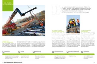 12 Lgv SUD europe Atlantique rapport d’activité 2013 13
« Le viaduc de la Vienne est long de 345 m et sera situé
à 15 m de hauteur. Son chantier s’achèvera en juin 2014.
Il s’agit d’un des plus importants ouvrages d’art non
courants de la LGV SEA tours-bordeaux. »
Jean-Sébastien Cloitre, ingénieur Travaux Principal Vienne / Manse COSEA.
Des ouvrages d’art non
courants en très bonne voie
Les avancées les plus visibles pour les
habitants des départements traversés par
le tracé ont concerné les ouvrages d’art
non courants, pour lesquels 240 000 m3
de béton ont été coulés. La plupart
d’entre eux seront achevés courant 2014.
Pour ce qui concerne les 24 viaducs qui
jalonneront la ligne, le programme de
travaux s’est poursuivi à un rythme sou-
tenu. Avant l’été, le premier d’entre eux (le
viaduc de la Boëme) a été accosté, l’étan-
chéité ayant été finalisée en décembre,
une fois le tablier et la pose des corniches
achevés. Plus près de Bordeaux, on comp-
Ouvrages d’art :
80 % du béton déjà coulés
Avant d’être un projet ferroviaire, LGV
SEA Tours-Bordeaux est surtout le plus
vaste chantier de génie civil aujourd’hui
en cours en Europe, avec un programme
tabilisait, à la fin de l’année, 75 voussoirs
coulés sur les 207 prévus sur le viaduc
de la Dordogne – le plus grand viaduc du
projet. D’autres exemples de grands ou-
vrages témoignent de la progression du
chantier, comme la tranchée butonnée de
Veigné et les estacades de la Folie, de la
Couronne et de la Falaise. Même chose à
Ambarès, où le génie civil des estacades
et du saut-de-mouton est terminé.
de construction de près de 500 ouvrages
d’art (ponts, viaducs, sauts de mouton,
tranchées couvertes et estacades). Les
équipes de COSEA ont fortement pro-
gressé dans la réalisation des travaux tout
au long du tracé, comme le démontre le
Le chantier ferroviaire
prêt à démarrer
Une nouvelle étape décisive du projet a
été franchie au cours de l’année 2013
avec la préparation de sa composante fer-
roviaire. La construction des deux bases
travaux de Nouâtre (Indre-et-Loire) et
Villognon (Charente) a été lancée. Ces
deux sites constitueront des points né-
vralgiques pour la pose des équipements
ferroviaires. Ainsi, à Villognon, les travaux
de terrassement ont permis de réaliser
une plate-forme de 40 h qui sera opé-
rationnelle au printemps 2014. Les pre-
miers travaux liés à la pose de voies LGV
pourront alors débuter.
cumul du volume de béton coulé à la fin
de l’année : 500 000 m3
sur les 750 000 m3
prévus, soit un avancement de 66 %.
à la fin décembre, on enregistrait plus de
321 ouvrages d’art achevés et 159 ouvrages
d’art courants en cours de réalisation.
Villognon
Fin du terrassement de l’une des deux bases de
travaux ferroviaires du chantier ; c’est à Villognon
que MESEA s’installera principalement avant la
mise en service de la ligne.
Boresse-et-Martron
Exercice de secours à personne sur le
viaduc de l’Agrière, avec l’intervention
du GRIMP (Groupe de reconnaissance
et d’intervention en milieu périlleux).
Nersac
Viaduc de la Boëme, premier
des sept viaducs à voussoirs
préfabriqués à être achevé.
Ripage du pont-route
sur l’échangeur de l’A10.
La Couronne
Pose du tablier et achèvement
de l’estacade, ouvrage nécessaire
au raccordement sud de la ligne
à Angoulême.
Saint-Loubès
Lancement officiel des travaux du
viaduc de la Dordogne, plus long
viaduc (1 319 m) de la LGV SEA
Tours-Bordeaux.
Préparation des travaux ferroviaires à Villognon
(Charente).
Travaux sur la commune de Vouneuil-sous-Biard (Vienne).
Saint-André-de-Cubzac
Les études
et les travaux
 
