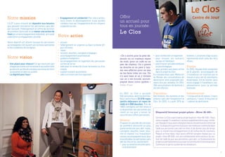 6 7
Notre mission
L’ILOT a pour mission de répondre aux besoins
que peuvent rencontrer les personnes sans abri
par l’accueil, l’hébergement et l’offre de services
de première nécessité, et de mener une action de
fondparunaccompagnementindividuel,untravail
collectif et un engagement sociétal.
Notre objectif est atteint lorsque les personnes
accompagnées retrouvent une certaine autonomie
et des conditions de vie dignes.
Notre vision
•	 Une place pour chacun ! Ce qui nécessite que
chaquepersonnesoitreconnueetaccueillietelle
qu’elleest,qu’elleaituneplaceauniveaudenotre
association et dans la société.
•	 La dignité pour tous !
•	 Engagement et solidarité ! Par notre action,
nous visons le développement d’une société
solidaire mue par l’engagement de ses citoyens
organisés ou non.
Notre action
•	 accueil
•	 hébergement en urgence ou dans la durée (d’1
jour à 9 mois)
•	 repas
•	 lessives, douches, consignes à bagages
•	 accompagnement psychosocial
•	 guidance budgétaire
•	 accompagnement en logement des personnes
sorties de la rue
•	 aide pour la recherche d’une formation ou d’un
emploi
•	 soutien scolaire aux enfants
•	 aide à la recherche d’un logement
« On y arrive pour le petit dé-
jeuner ou un copieux repas
de midi, pour un café ou un
peu de chaleur. On y prend
sa douche et on peut y lais-
ser ses affaires pour ne pas
se les faire voler en rue. On
s’y sent bien et on y revient
car on y est écouté, accom-
pagné dans notre galère. »
Didier, 43 ans
En 2013, Le Clos a accueilli
620 personnes,dont144femmes.
Nous avons fourni 22 078 repas
(petits-déjeuners et repas de
midi) et 4 990 douches. Près de
1 800 consignes ont été mises à
la disposition des personnes qui
vivent en rue pour y laisser en
sécurité leurs effets personnels.
Mission
Proposer en journée des services
de première nécessité au plus
grandnombredesans-abri :repas,
consignes, douches, lavoir, sécu­
rité et chaleur. Les travailleurs
sociauxaccompagnentaussiplus
enprofondeurlespersonnessans
abri du Clos et les soutiennent :
•	 pourseremettreenordreadmi­
nistrativement
Dispositif hivernal projet-pilote « Hiver 86 400 »
Cethiver,LeClosaparticipéauprojetbaptisé« Hiver86 400 ».Nous
avons engagé 3 travailleurs sociaux supplémentaires pour renfor­
cerl’équipeetnousavonsélargilesheuresd’ouvertureduCentrede
jour.Cedispositifapermisd’assurerunemeilleurecontinuitédans
l’aide aux personnes sans abri en hiver et de donner plus de temps
pour le travail d’accompagnement et de recherche de solutions.
Malgré un hiver doux, nous avons affiché complet chaque jour. Le
projet « Hiver 86 400 » est une collaboration entre acteurs du sec­
teur de l’aide de jour aux personnes sans abri. Le financement du
projetestpartiellementassuréparlaCommissionCommunautaire
Commune et par le soutien de nos donateurs.
•	 pour rechercher un logement
•	 pour renouer les contacts
sociaux et familiaux
•	 pour trouver une aide médicale
ou psychologique
•	 pour prendre une place active
dans le projet du Clos
En collaboration avec Médecins
du Monde, des consultations de
dentisterie sont proposées plu­
sieurs fois par semaine. En 2013,
356 consultations de dentiste y
ont été offertes.
Population
Des femmes, des hommes et des
enfants sans abri fréquentent le
Clos. En 2013, il y avait 20 % de
femmes. La tranche d’âge la plus
représentée était celle des 40 à
49 ans.
équipe
En 2013, l’équipe était composée
de 6 salariés, accompagnés de
2 travailleurs en insertion par le
travail et plus de 40 volontaires
dynamiques. Fin de l’année, nous
avons engagé 3 travailleurs sup­
plémentaires pour la période
hivernale.
Infrastructure
1 restaurantde40 places,2 blocs
sanitaires, 1 lavoir, 6 douches et
1 cabinet de dentisterie.
©LoïcDelvaulx
©MédiaAnimation
Offrir
un accueil pour
tous en journée :
Le Clos
 