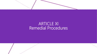 ARTICLE XI
Remedial Procedures
 