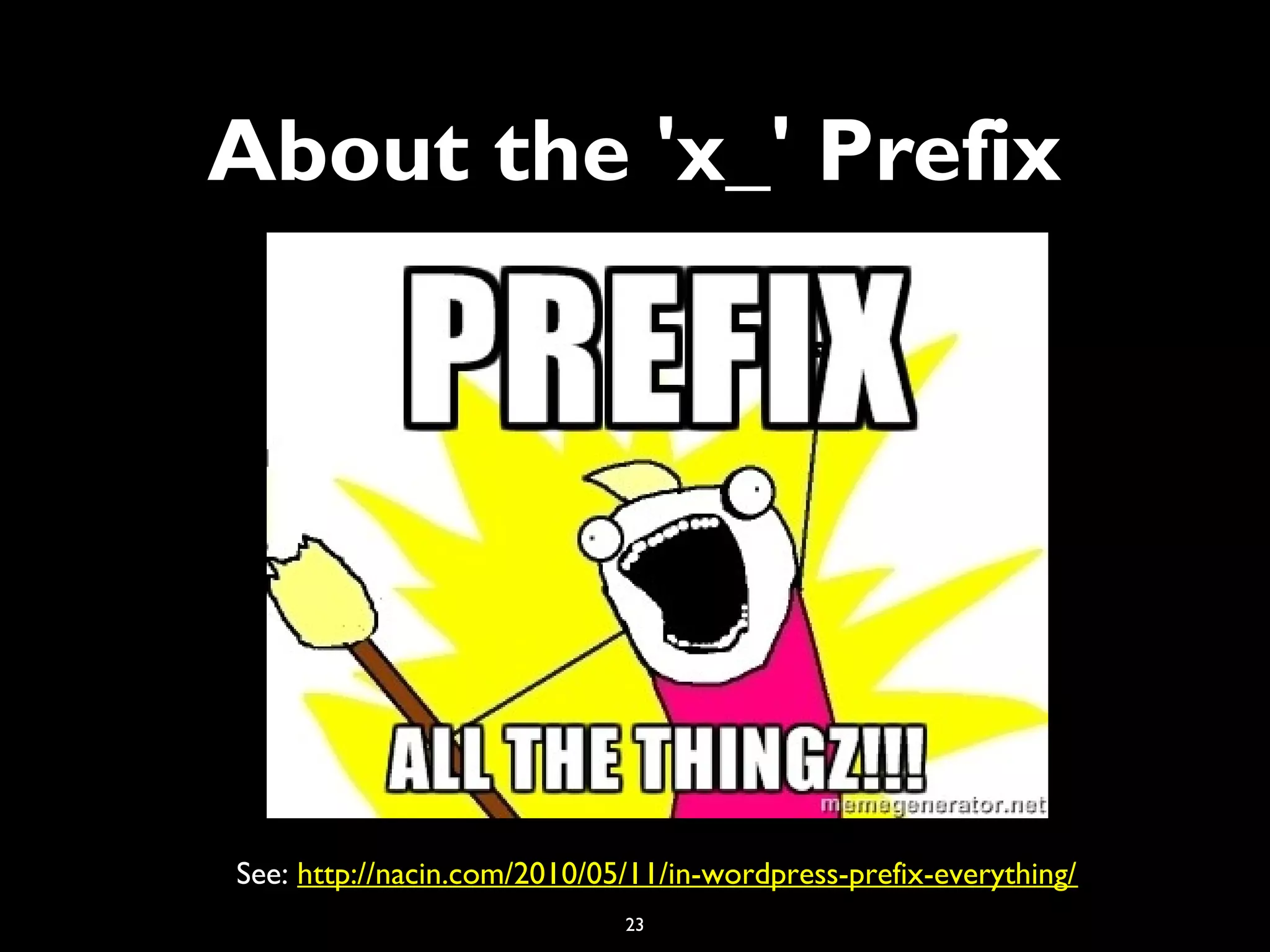 23
About the 'x_' Prefix
See: http://nacin.com/2010/05/11/in-wordpress-prefix-everything/
 