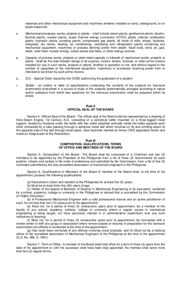 ra8495 mechanical engineering law mechanical equipment list