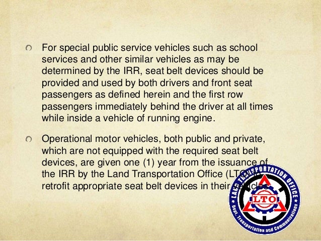 Seat Belt Use Act of 1999 (RA 8750)