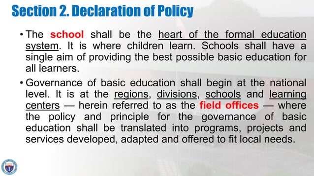RA 9155 or Governance of Basic Education Act of 2001 | PDF | Primary ...