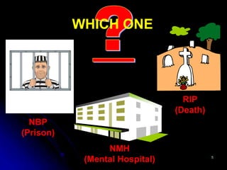 57
WHICH ONE
NBP
(Prison)
NMH
(Mental Hospital)
RIP
(Death)
 