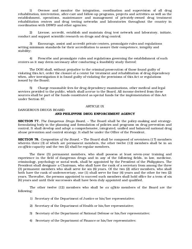 Ra 9165 comprehensive dangerous drugs act