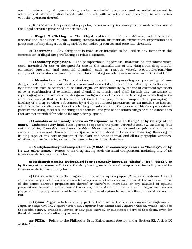 Ra 9165 comprehensive dangerous drugs act