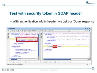 Slide 86 of 98 © Raastech, Inc. 2012 | All rights reserved.
Test with security token in SOAP header
 With authentication ...