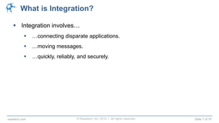 © Raastech, Inc. 2014 | All rights reserved. Slide 7 of 70raastech.com
What is Integration?
 Integration involves…
 …connecting disparate applications.
 …moving messages.
 …quickly, reliably, and securely.
 