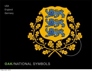 USA
        England
        Germany




        O A K/N AT I O NAL SY M BO L S
Friday, June 1, 2012
 