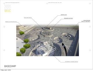100219_R ALPH APPELBAUM ASSOCIATES                    100%_MASTERPL AN_NASA _GSFC_SEEC




       NASA
       GSFC
       SEEC
                                                                                            HABITAT HUTS


                                              BASECAMP ROVER
                                                                                                  RESE ARCH OUTPOST

                                                                                                                                     SOL AR SYSTEM
         REMOTE TESTING PAVILION                                                                                                 ORBITAL TURNTABLE




                                                                                                    ASTRONAUT TR AINING CENTER




       BASECAMP
Friday, June 1, 2012
 