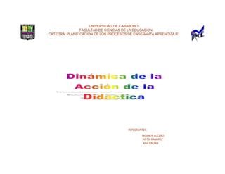 UNIVERSIDAD DE CARABOBO<br />     FACULTAD DE CIENCIAS DE LA EDUCACION<br />CATEDRA: PLANIFICACION DE LOS PROCESOS DE ENSEÑANZA APRENDIZAJE<br />INTEGRANTES:<br /> WUINDY LUCERO<br />              IVETSI RAMIREZ             <br />                                                                          ANA PALMA<br />ConocerSer<br />Hacer y Convivir<br />Explicación del diagrama anterior y Descripción del caso<br />Caso: Profesor de Estadística de la Universidad de Carabobo-<br />El profesor ingresa al salón sin dar los buenos días, no tiene ningún gesto afectivo con el grupo, inicia de una vez su clase, copiando conceptos en el pizarrón, que luego de un breve tiempo borra, para comenzar a explicar los ejercicios, llevando a la práctica la teoría. Es muy organizado y lleva a cabalidad la planificación del día, maneja perfectamente los contenidos y se explica bien, pero no hay una relación armoniosa entre alumno-profesor: no toma en cuenta al alumno como ser humano, ni lo incluye en el proceso enseñanza aprendizaje. ( es por esa razón que en el diagrama se muestra una línea de punteada); ya que al tomar en cuenta las tres fuerzas que equilibran la pirámide, no existe la parte emotiva, y eso da como resultado que la enseñanza se efectué de manera vertical; además crea un ambiente de angustia dentro del aula, y la presión al hacer quedar claro que es una materia filtro,  muchos de los estudiantes retiran la materia a tiempo, otros terminan por abandonar, solo pocos quedan hasta el final, y una minoría aprueba.<br />Cumple con su fin teleológico ya que alcanza los objetivos que se ha impuesto, efectúa el cronograma a cabalidad. En relación a los contenidos se afianza más hacia lo procedimental que a lo actitudinal, ya que no se preocupa por motivar el interés del alumno, ni la actitud que este tome frente a la clase. Con respecto a la evaluación se centra solo en resultado, los ejercicios suelen ser largos, y a pesar de aplicar la formula correcta, y realizar bien el procedimiento, si existe algún error en el redondeo o un pequeño detalle que varíe el resultado, la respuesta esta mala, y ni siquiera tiene la mitad de su valor, aunque se haya elaborado completamente, Las estrategias que utiliza incluidas dentro del hacer, no son la mas dinámicas o interactivas, por eso sea decido utilizar también la línea punteada para la base de la pirámide.<br />En nuestra experiencia personal logramos aprobar la materia con buena calificación,  lo cual no fue en función de la acción docente, o por la didáctica empleada, sino porque formamos entre el grupo, equipos de trabajos y nos dirigíamos a la biblioteca para realizar los ejercicios, comprábamos, guías de otros profesores, para practicar y buscábamos asesorías, con la única motivación de aprobar la materia y no bajar el promedio.<br />En conclusión hemos decidido llamar el caso: Docente Tempano de Hielo, ya que maneja los contenidos, es organizado, explica bien los ejercicios, pero no es dinámico. ni emotivo, y deja atrás el humanismo, por lo cual la pirámide no mantiene su equilibrio.<br />Recomendaciones.<br />Para llevar a cabo una planificación eficiente, el dominio de los contenidos no lo es todo, es necesario para el logro de los objetivos,  manejar una buena didáctica, tomando en cuenta como fundamento principal los cuatro pilares, conocer, hacer, ser y convivir,  Ya que el hecho didáctico es comunicativo, plantearse estrategias para que el mensaje llegue de la mejor manera, ver al estudiante como un ser integral, y promover la creatividad dentro del aula, propiciando un aprendizaje significativo, que es la misión de un verdadero docente.  <br />