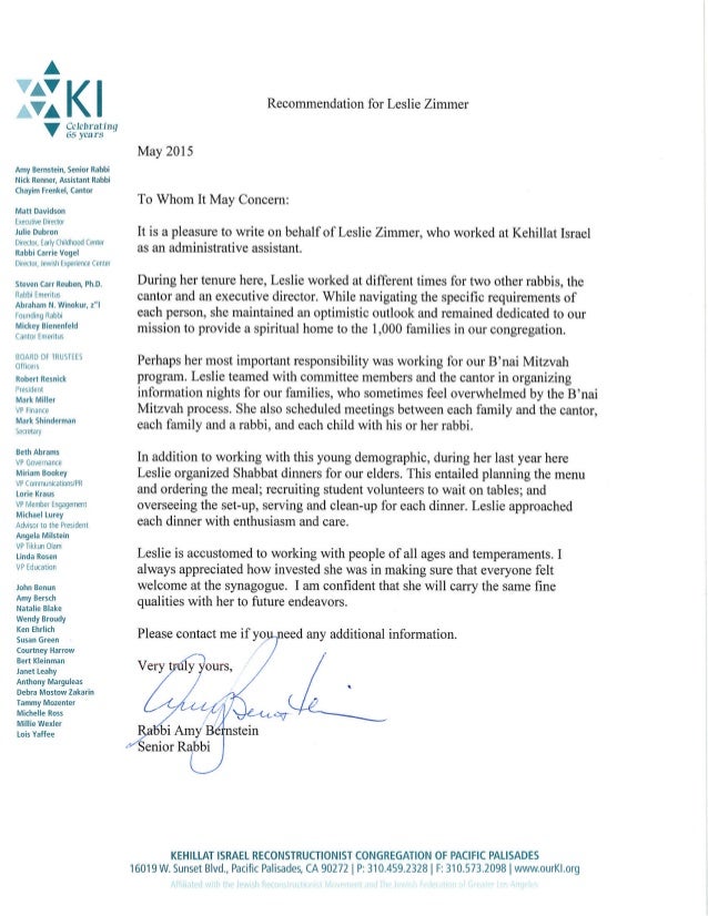 rabbi amy bernstein recommendation letter miami university letter of recommendation