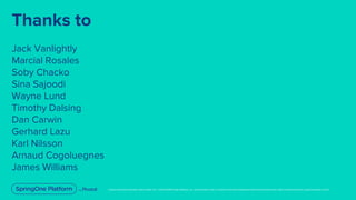 Unless otherwise indicated, these slides are © 2013-2019 Pivotal Software, Inc. and licensed under a Creative Commons Attribution-NonCommercial license: http://creativecommons.org/licenses/by-nc/3.0/
Thanks to
Jack Vanlightly
Marcial Rosales
Soby Chacko
Sina Sajoodi
Wayne Lund
Timothy Dalsing
Dan Carwin
Gerhard Lazu
Karl Nilsson
Arnaud Cogoluegnes
James Williams
 