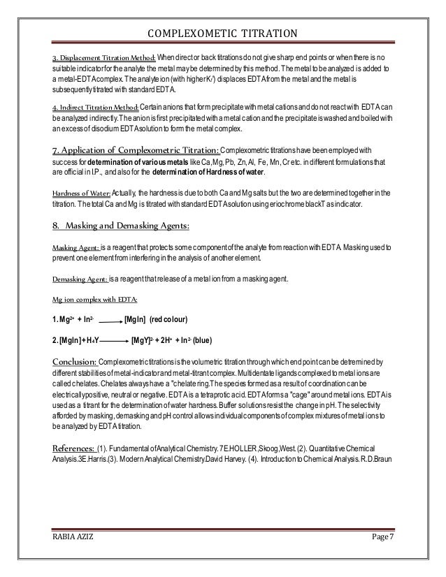 complexometric titration, general chemistry assignment