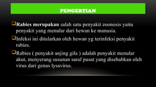 Infeksi Rabies RABIES pada wilayah kerja puskesmas penatalaksanaan di dareah | PPTX
