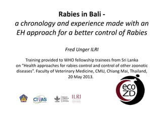 Rabies in Bali: A chronology and experience made with an EcoHealth approach for a better control of rabies