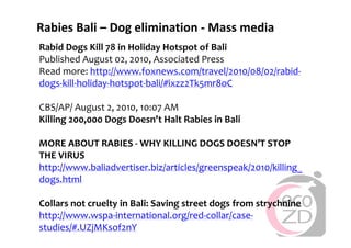 Rabies in Bali: A chronology and experience made with an EcoHealth approach for a better control of rabies