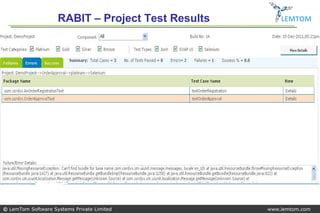 RABIT – Project Test Results       LEMTOM




© LemTom Software Systems Private Limited          www.lemtom.com
 