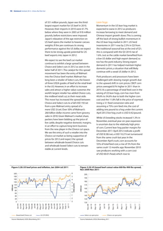 46 | Rabobank Outlook 2012—Down, But Not Out




                                                 of 351 million pounds, Japan was the third-                                               Lean hogs
                                                 largest export market for US beef in 2010.                                                Momentum in the US lean hog market is
                                                 However, their imports in 2010 were 61.7%                                                 expected to wane in 2012 as producers
                                                 below where they were in 2003 at 918 million                                              increase farrowing to meet demand and
                                                 pounds, before restrictions were imposed.                                                 Chinese import growth slows. This is coming
                                                 Japan’s relaxation of the age restriction on                                              off the back of strong bullish momentum in
                                                 US beef opens the market to heavier carcass                                               the US lean hog market in 2011. US herd
                                                 weights. If the yen continues its strong                                                  inventories in 2011 rose by 2.5% in Q3 from
                                                 performance against the US dollar, we expect                                              the traditional seasonal low at the end of Q1;
                                                 there to be strong upside potential for US                                                this is compared with the Q3 2010 rise of
                                                 beef exports into Japan in 2012.                                                          1.6%. Just as the cattle market benefited from
                                                                                                                                           a low US dollar and high export demand, so
                                                 We expect to see the beef cut market
                                                                                                                                           too has the pork industry. Strong export
                                                 continue to exhibit a large spread between
                                                                                                                                           demand in 2011 has helped maintain higher
                                                 Choice and Select cuts in 2012 as seen in the
                                                                                                                                           domestic prices, a situation that will likely
                                                 latter half of 2011. The catalyst for this spread
                                                                                                                                           continue with a weak US dollar in 2012.
                                                 movement has been the entry of Walmart
                                                 into the Choice beef market. Walmart has                                                  Pork producers and processors have been
                                                 long been a retailer of Select cuts, the lowest                                           challenged with slowing margin growth due
                                                 of three USDA grades of beef at the retail level                                          to the upward shift in corn prices. CBOT corn
                                                 in the US. However, in an effort to increase                                              prices averaged 61% higher in 2011 than in
                                                 sales and attract a higher value customer, the                                            2010. As a percentage of total feed cost in the
                                                 world’s largest retailer has added Choice cuts,                                           raising of US lean hogs, corn has risen from
                                                 the midlevel retail cut, to their meat aisle.                                             49.6% to 54.6% due to both the higher corn
                                                 This move has increased the spread between                                                cost and the 11.8% fall in the price of soymeal.
                                                 Choice and Select cuts to a full USD 19/cwt                                               Using a 3:1 feed conversion ratio and
                                                 from a pre-Walmart entry spread of a                                                      assuming a 75% corn feed mix, the cost of
                                                 mere USD 3/cwt. Over 50% of Walmart’s                                                     adding one pound to a hog under the current
                                                 260 billion dollar income came from grocery                                               April 2012 live hog crush is USD 0.42/pound.
                                                 sales in 2010. Given Walmart’s market share,
                                                                                                                                           While US breeding stocks increased 1.3% in
                                                 packers have been bidding up the price of
                                                                                                                                           November, eventual year-on-year expansion
                                                 live cattle, despite negative domestic margins,
                                                                                                                                           is uncertain due to the relatively high price
                                                 in an effort to capture long-term business
                                                                                                                                           of corn. Current lean hog packer margins for
                                                 from the new player in the Choice cut space.
                                                                                                                                           December 2011-April 2012 indicate a profit
                                                 We see the entry of such a retailer into the
                                                                                                                                           of USD 8.58/cwt, a USD 10.27/cwt turnaround
                                                 Choice cut market as being supportive of
                                                                                                                                           from the same crush last year. In the
                                                 prices for 2012 and expect the spread
                                                                                                                                           December-April crush, corn accounts for
                                                 between wholesale boxed Choice cuts
                                                                                                                                           55% of total feed cost, a rise of 5% from the
                                                 and wholesale boxed Select cuts to remain
                                                                                                                                           same crush 12 months ago. November 2010
                                                 stable at current levels.
                                                                                                                                           saw producers working with a corn cost
                                                                                                                                           of USD 60.01/head, which rose to




 Figure 3.28: US beef prices and inflation, Jan 2004-Jul 2011                                   Figure 3.29: US boxed beef cutout value 600 lbs-900 lbs spread,
                                                                                                Nov 2009-Nov 2011
           200                                                               6
                                                                                                          200
           180                                                               5
                                                                                                          190
           160                                                               4
           140                                                                                            180
                                                                             3
                                                                                 index points




           120                                                                                            170
 USD/cwt




                                                                             2
                                                                                                USD/cwt




           100                                                                                            160
                                                                             1
            80
                                                                             0                            150
            60
            40                                                              -1                            140
            20                                                              -2                            130
             0                                                              -3
                                                                                                          120
                  Feb-11
                   Jul-11
                  Jan-04
                 Jun-04
                 Nov-04
                 Apr-05
                 Sep-05
                 Feb-06
                   Jul-06
                 Dec-06
                 May-07
                 Oct-07
                 Mar-08
                 Aug-08
                  Jan-09
                 Jun-09
                 Nov-09
                 Apr-10
                 Sep-10




                                                                                                                                                                                  Jan-11

                                                                                                                                                                                           Mar-11

                                                                                                                                                                                                    May-11

                                                                                                                                                                                                             Jul-11

                                                                                                                                                                                                                      Sep-11

                                                                                                                                                                                                                               Nov-11
                                                                                                                Nov-09
                                                                                                                         Jan-10

                                                                                                                                  Mar-10

                                                                                                                                             May-10

                                                                                                                                                      Jul-10

                                                                                                                                                                Sep-10

                                                                                                                                                                         Nov-10




             Boxed beef Choice cut         US CPI (RHS)                                                   Select cut spot price                                Choice cut spot price

 Source: Rabobank, USDA, Bloomberg, 2011                                                        Source: Rabobank, USDA, Bloomberg, 2011
 
