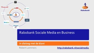 Titeldia 
Rabobank Sociale Media en Business 
In dialoog met de klant 
Robert Lommers http://rabobank.nl/socialmedia 
 