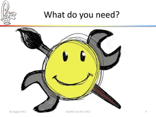 What do you need?




02 August 2012       ©Q:PIT Ltd 2011-2012   9
 