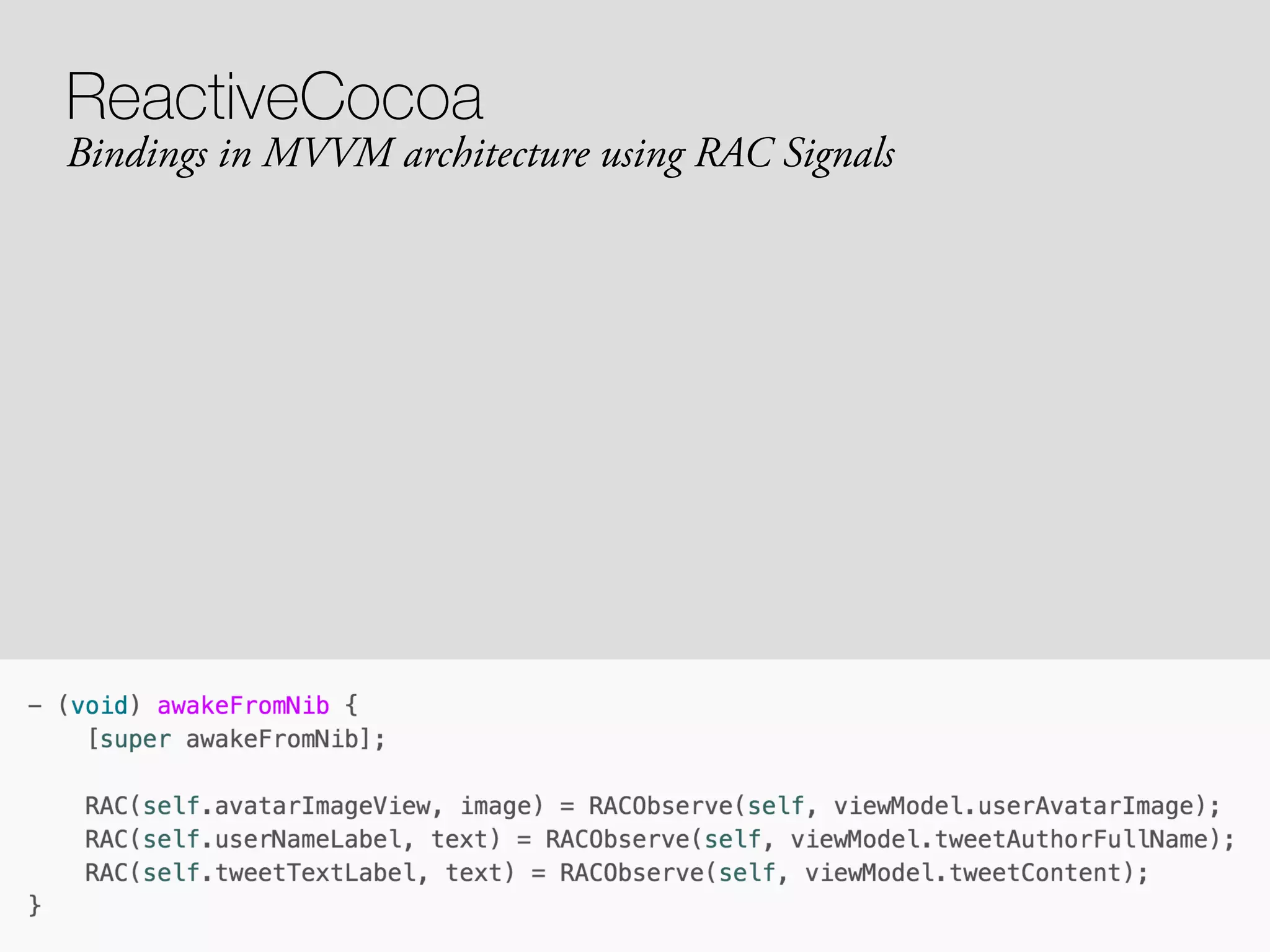 ReactiveCocoa Bindings in MVVM architecture using RAC Signals 