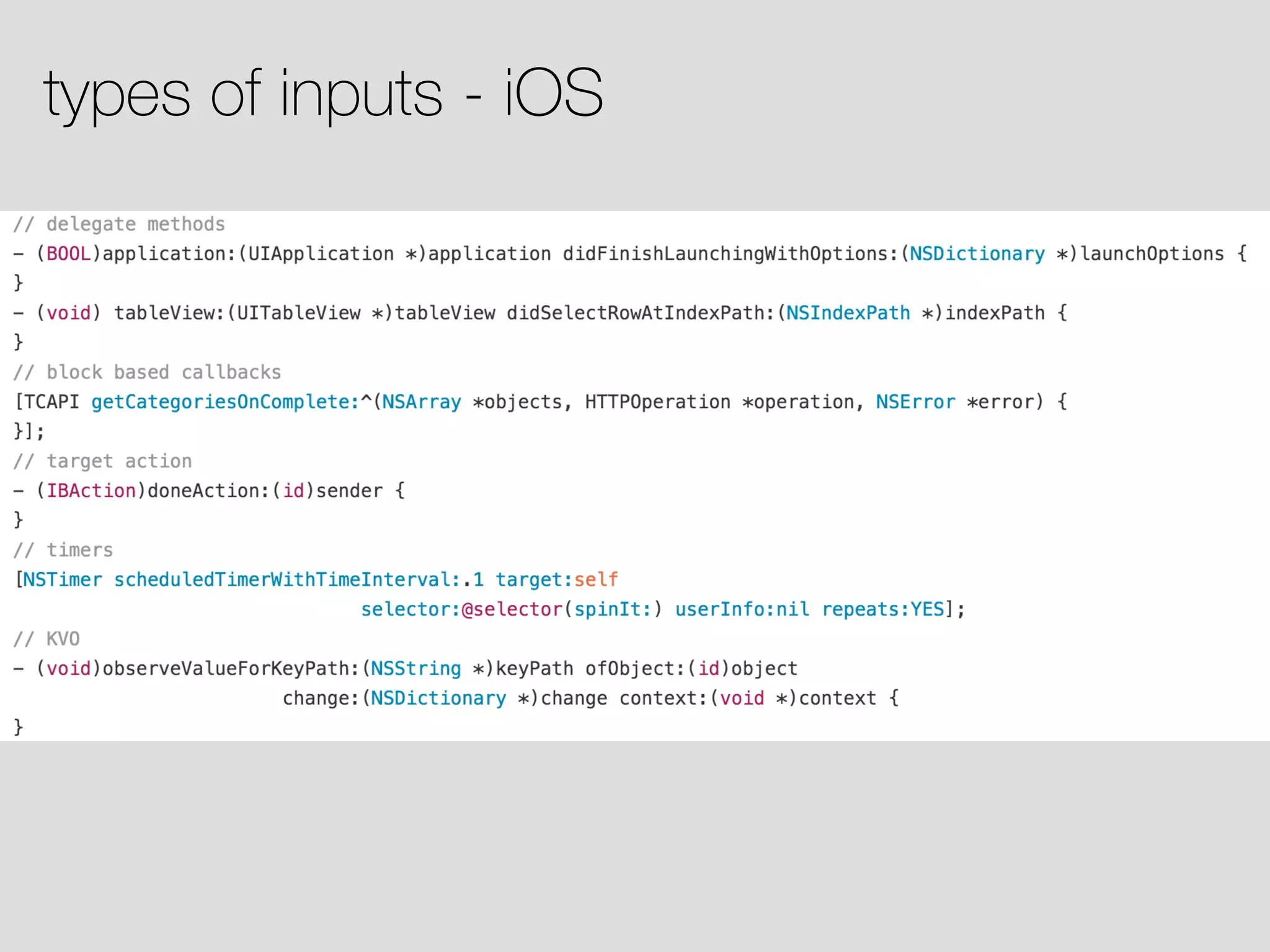 types of inputs - iOS 
