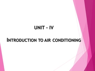 UNIT – IV
INTRODUCTION TO AIR CONDITIONING
 