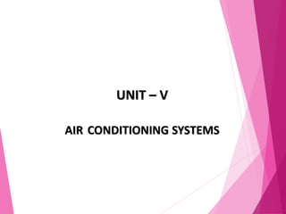 UNIT – V
AIR CONDITIONING SYSTEMS
 
