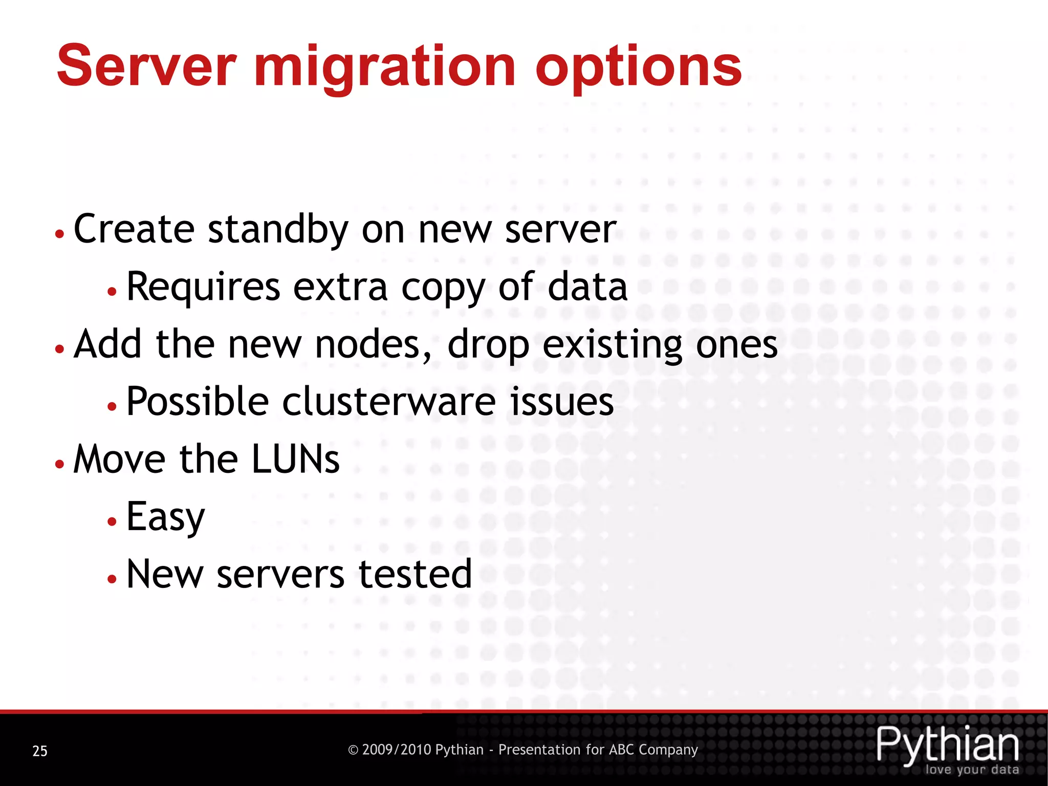 What happens?2 nodes RAC8VIPVIPNode 1Node 2SID_A1SID_A2SID_B1SID_B2InterconnectASMDGFibre ChannelOCR/V