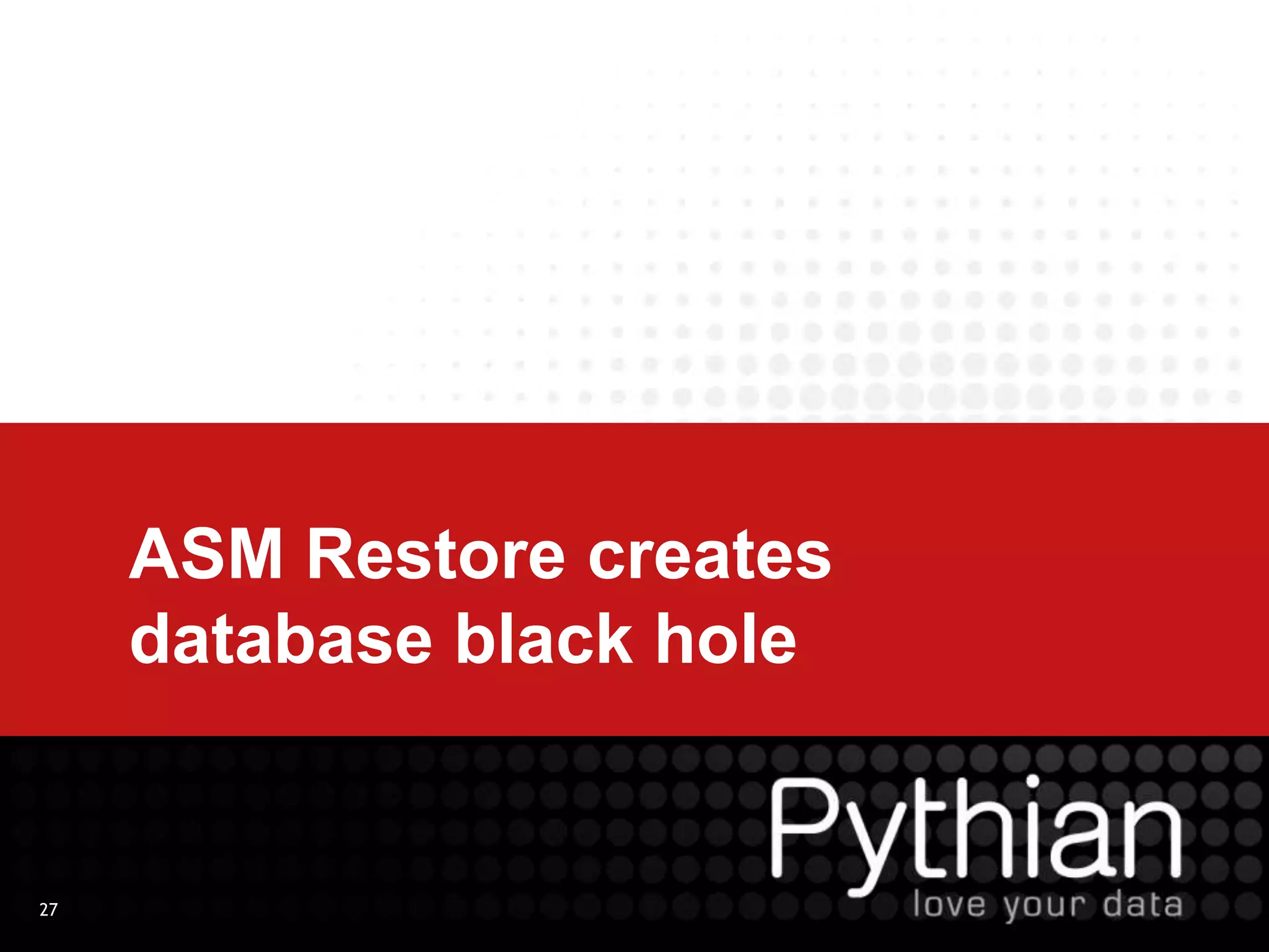 10I can’tSee Node 1I can’tSee Node 2VIPVIPNode 1Node 2SID_A1SID_A2SID_B1SID_B2InterconnectASMDGFibre ChannelOCR/V