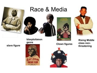 Race & Media slave figure Clown figures Rising Middle class  non-threatening blaxploitation genre  