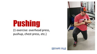 Pushing
(1 exercise: overhead press,
pushup, chest press, etc.)
 