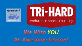 Questions?
Will Kirousis
will@tri-hard.com
978.466.5151
www.tri-hard.com
 