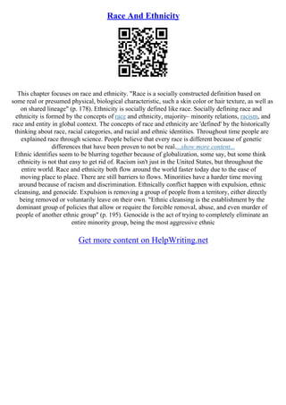 Race And Ethnicity Essay | PDF