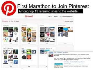 First Marathon to Join Pinterest
            Among top 15 referring sites to the website




#RoadRaceSM • @prTini
 