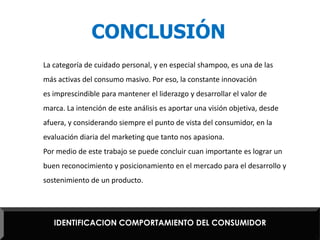 Estrategia de PosicionamientoPOSICIONAMIENTO POR ATRIBUTOS     Enfocada en todos aquellos atributos específicos del producto, en el caso de eGo, ya que promete solucionar problemas reales y recurrentes de los hombres como son la perdida del cabello y la caspa, también asocia elementos emotivos y expresivos que la gran mayoría de ellos  persigue, que son el de sentirse y demostrar éxito y seguridad tratando de distinguirse de las mujeres.SHAMPOO & HOMBRES ¿COMPETENCIA O POSICIONAMIENTO?