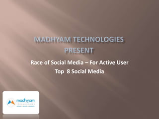 Race of Social Media – For Active User
Top 8 Social Media
 