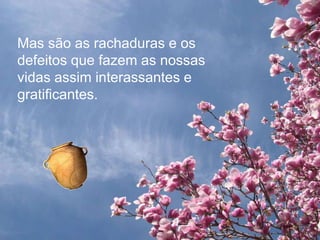 Mas são as rachaduras e os
defeitos que fazem as nossas
vidas assim interassantes e
gratificantes.
 