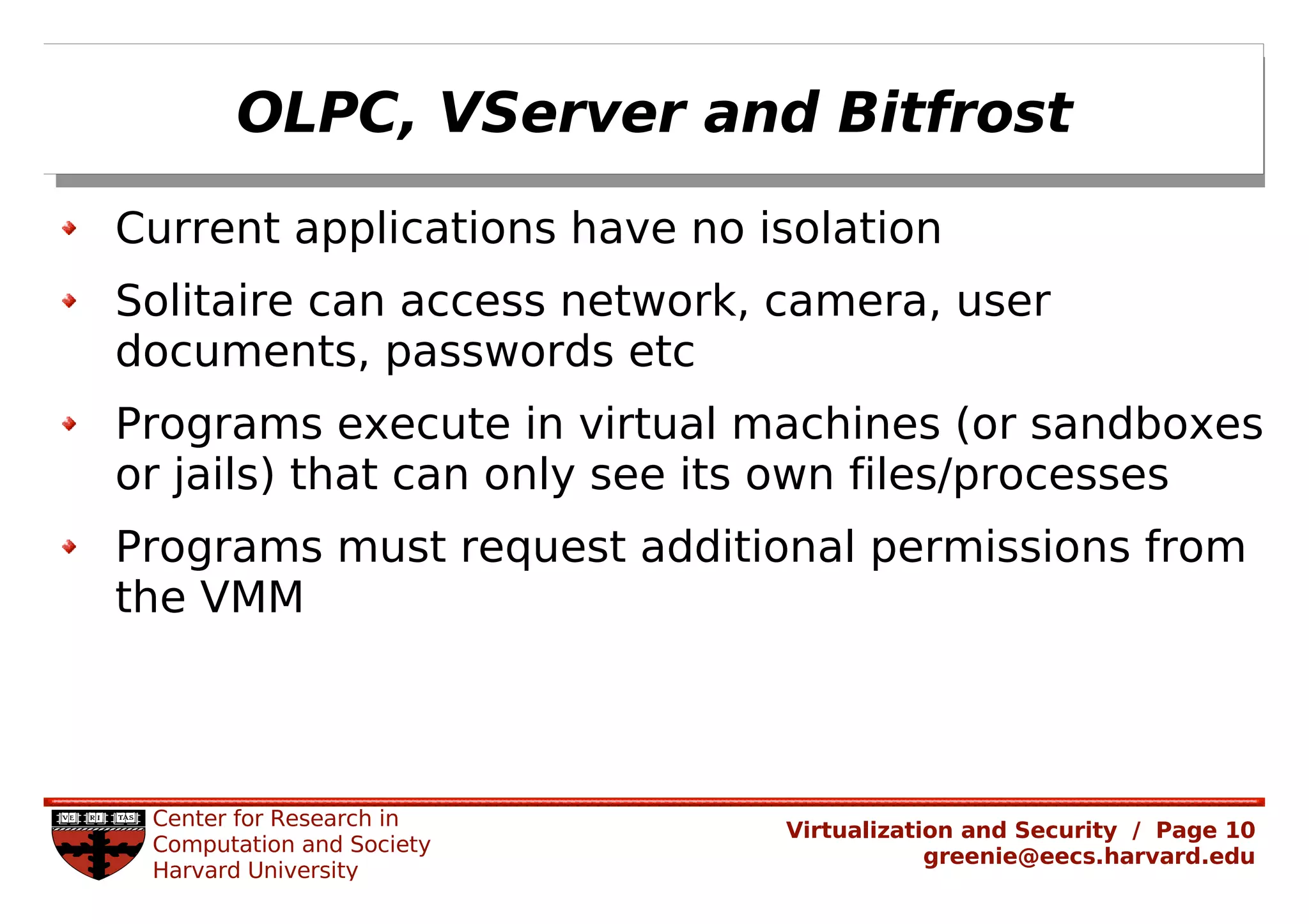 Rachel Greenstadt: Security and Virtualized Environments: An Overview