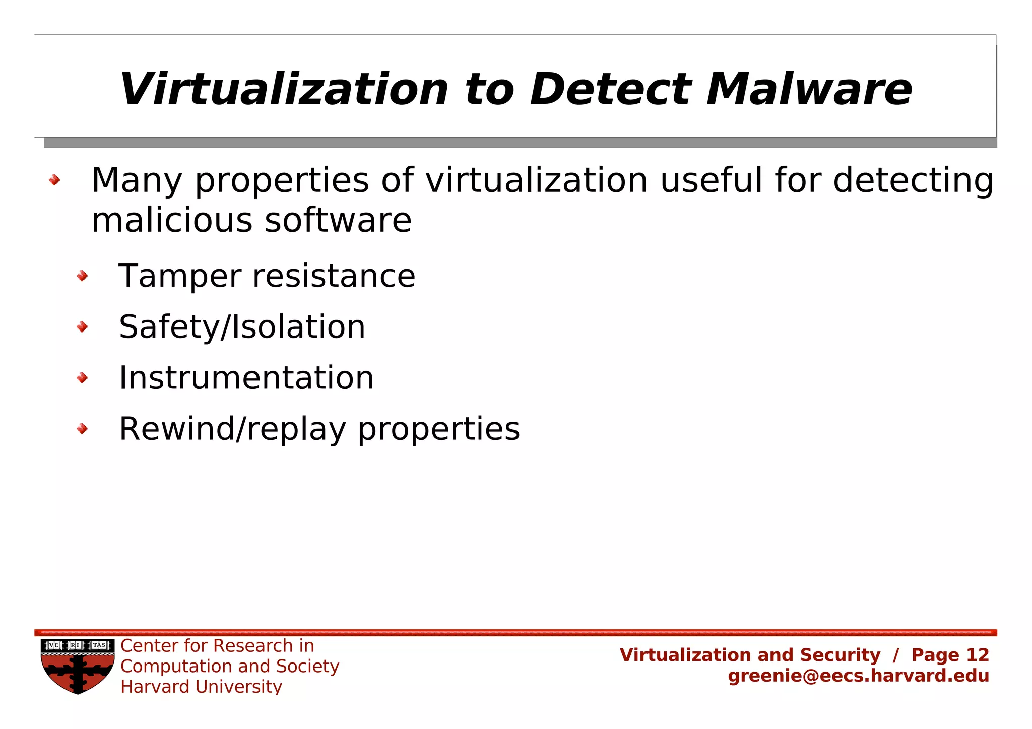 Rachel Greenstadt: Security and Virtualized Environments: An Overview