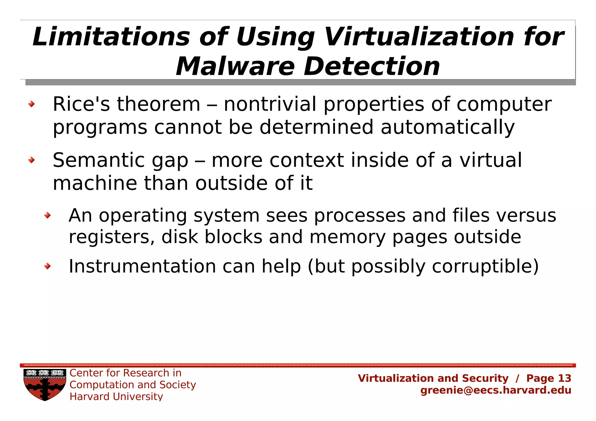 Rachel Greenstadt: Security and Virtualized Environments: An Overview