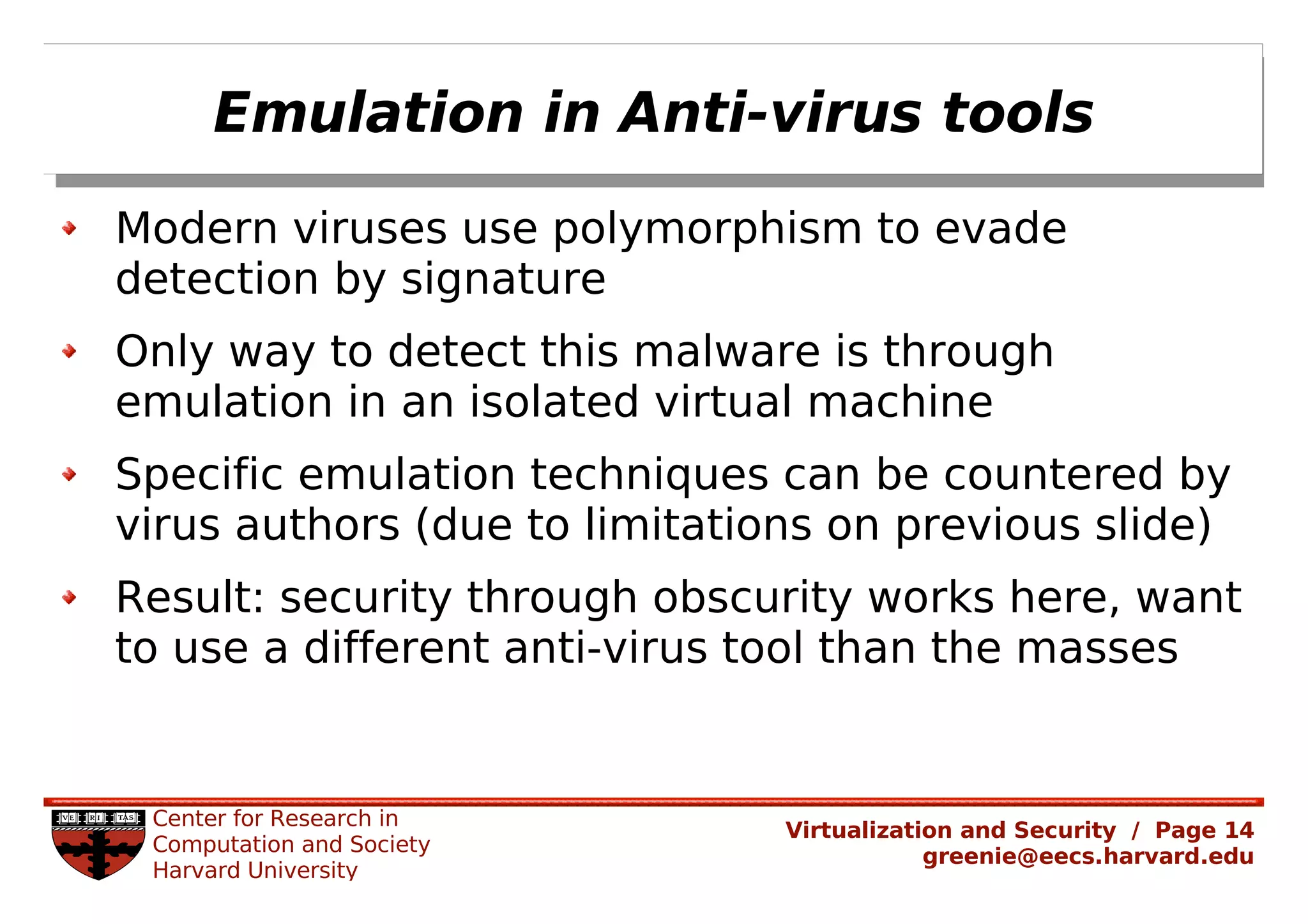 Rachel Greenstadt: Security and Virtualized Environments: An Overview