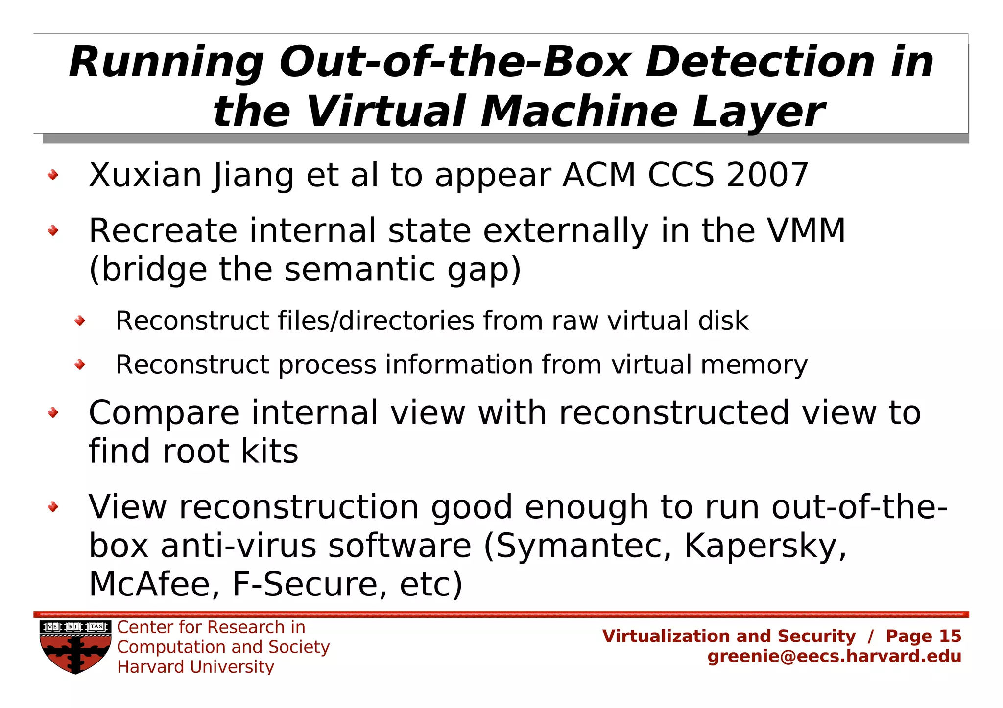 Rachel Greenstadt: Security and Virtualized Environments: An Overview