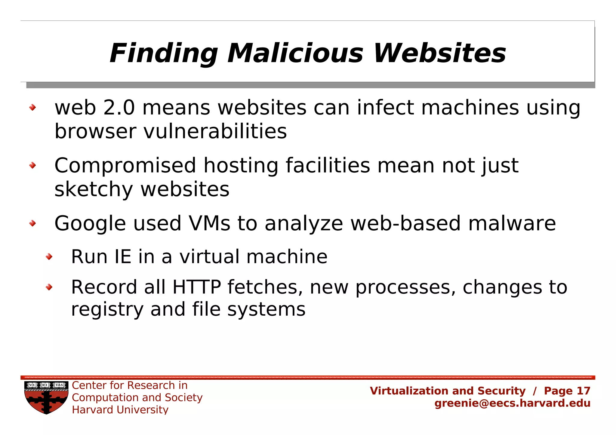 Rachel Greenstadt: Security and Virtualized Environments: An Overview