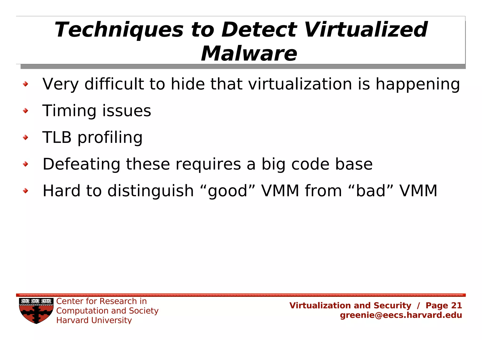 Rachel Greenstadt: Security and Virtualized Environments: An Overview